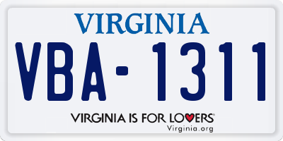 VA license plate VBA1311