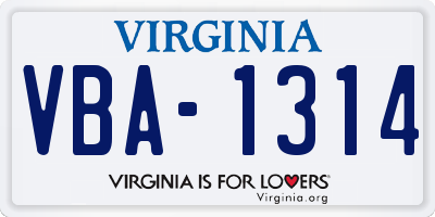 VA license plate VBA1314