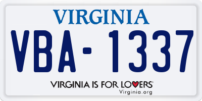 VA license plate VBA1337
