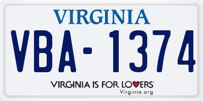 VA license plate VBA1374