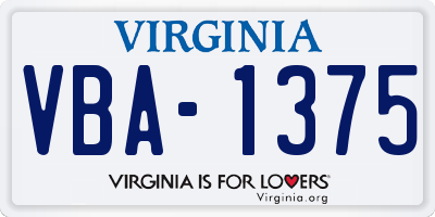 VA license plate VBA1375