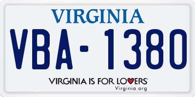 VA license plate VBA1380