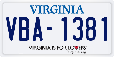 VA license plate VBA1381
