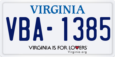 VA license plate VBA1385