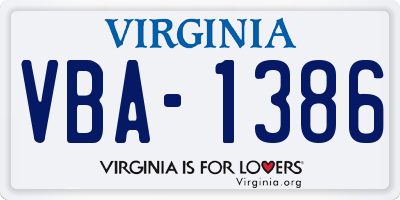 VA license plate VBA1386