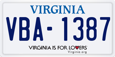 VA license plate VBA1387