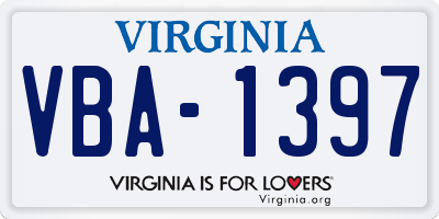 VA license plate VBA1397
