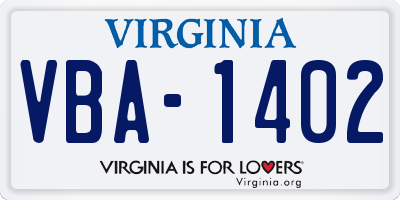 VA license plate VBA1402