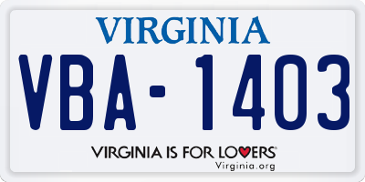 VA license plate VBA1403