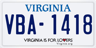 VA license plate VBA1418