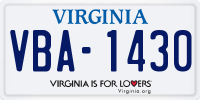 VA license plate VBA1430