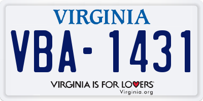 VA license plate VBA1431