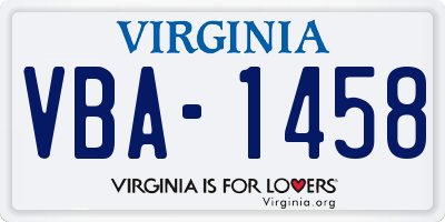 VA license plate VBA1458