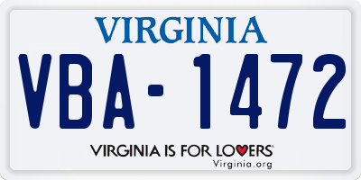 VA license plate VBA1472