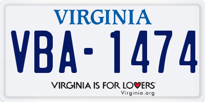 VA license plate VBA1474