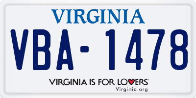 VA license plate VBA1478