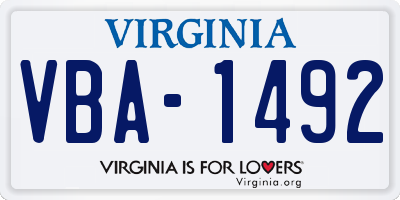 VA license plate VBA1492