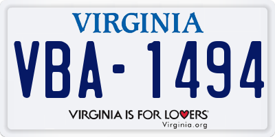 VA license plate VBA1494