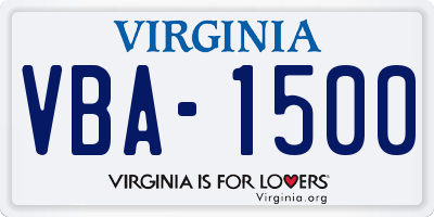 VA license plate VBA1500