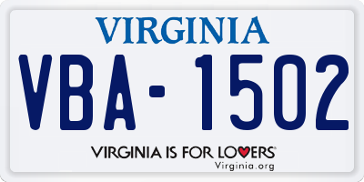 VA license plate VBA1502