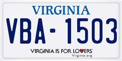 VA license plate VBA1503