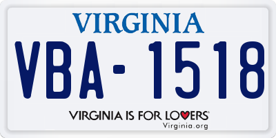 VA license plate VBA1518