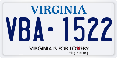 VA license plate VBA1522