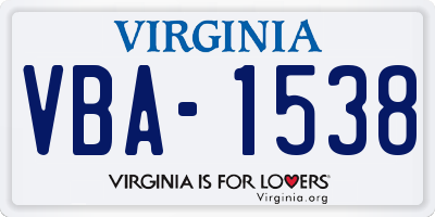 VA license plate VBA1538