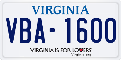 VA license plate VBA1600