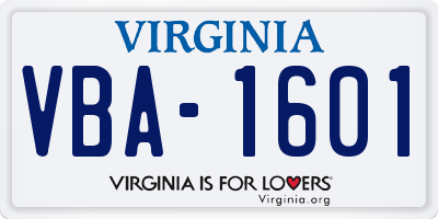 VA license plate VBA1601