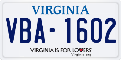 VA license plate VBA1602