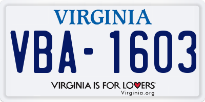 VA license plate VBA1603