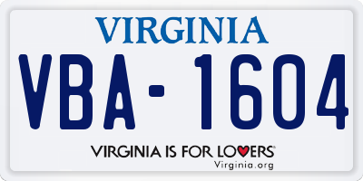 VA license plate VBA1604