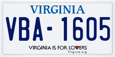 VA license plate VBA1605