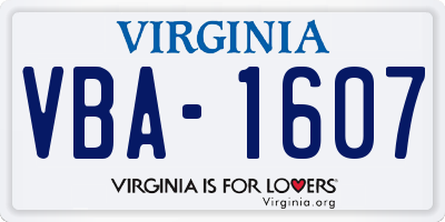 VA license plate VBA1607
