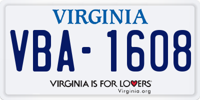 VA license plate VBA1608