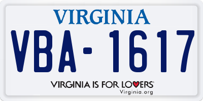 VA license plate VBA1617
