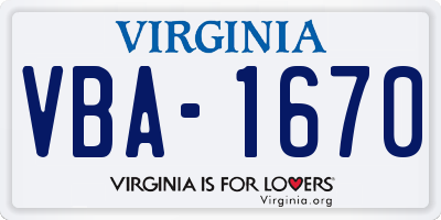 VA license plate VBA1670
