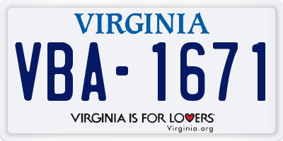 VA license plate VBA1671