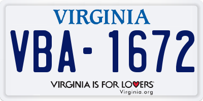 VA license plate VBA1672