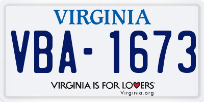 VA license plate VBA1673