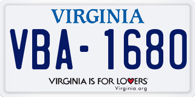 VA license plate VBA1680