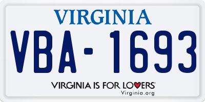 VA license plate VBA1693
