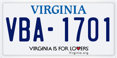 VA license plate VBA1701