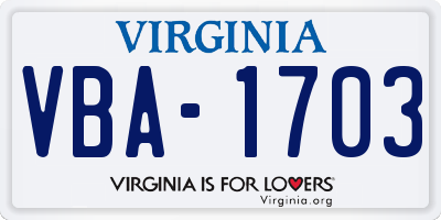 VA license plate VBA1703