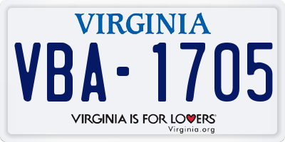 VA license plate VBA1705