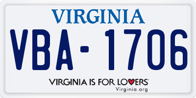 VA license plate VBA1706