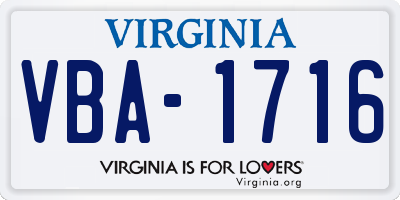 VA license plate VBA1716