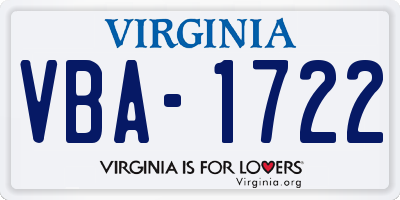 VA license plate VBA1722