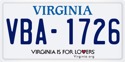 VA license plate VBA1726